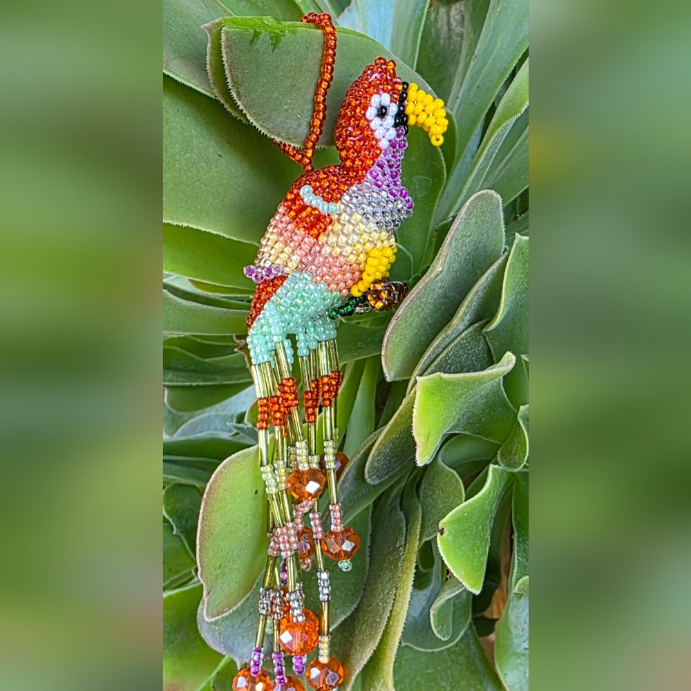 Colorful Beaded Parrot Ornament